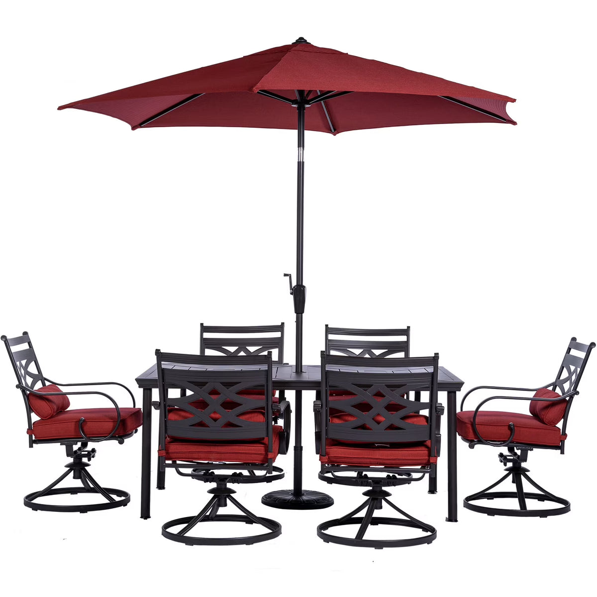 7-Piece Outdoor Patio Dining Set with 6 Swivel Rocker Chairs and Rectangle Table X13911
