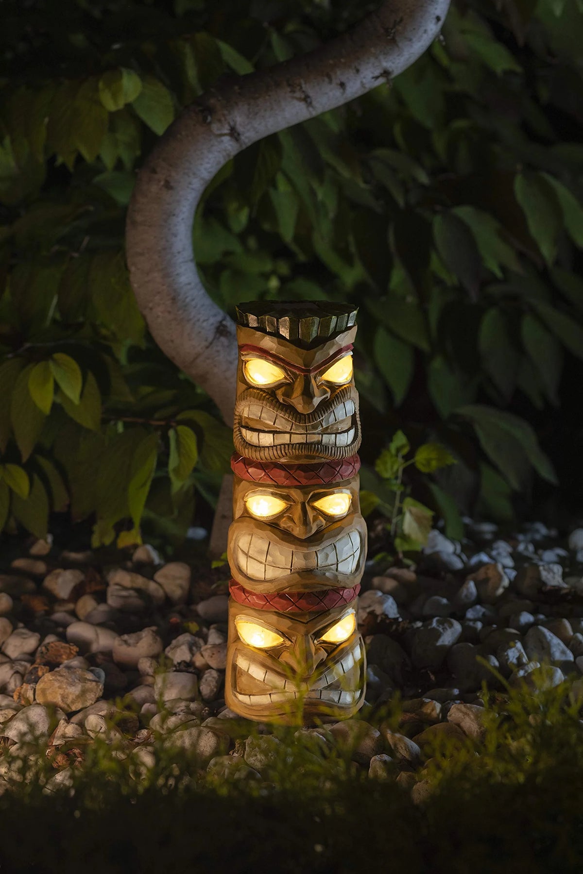 Triple Tiki Totem Solar Powered LED Outdoor Decor Garden D48899