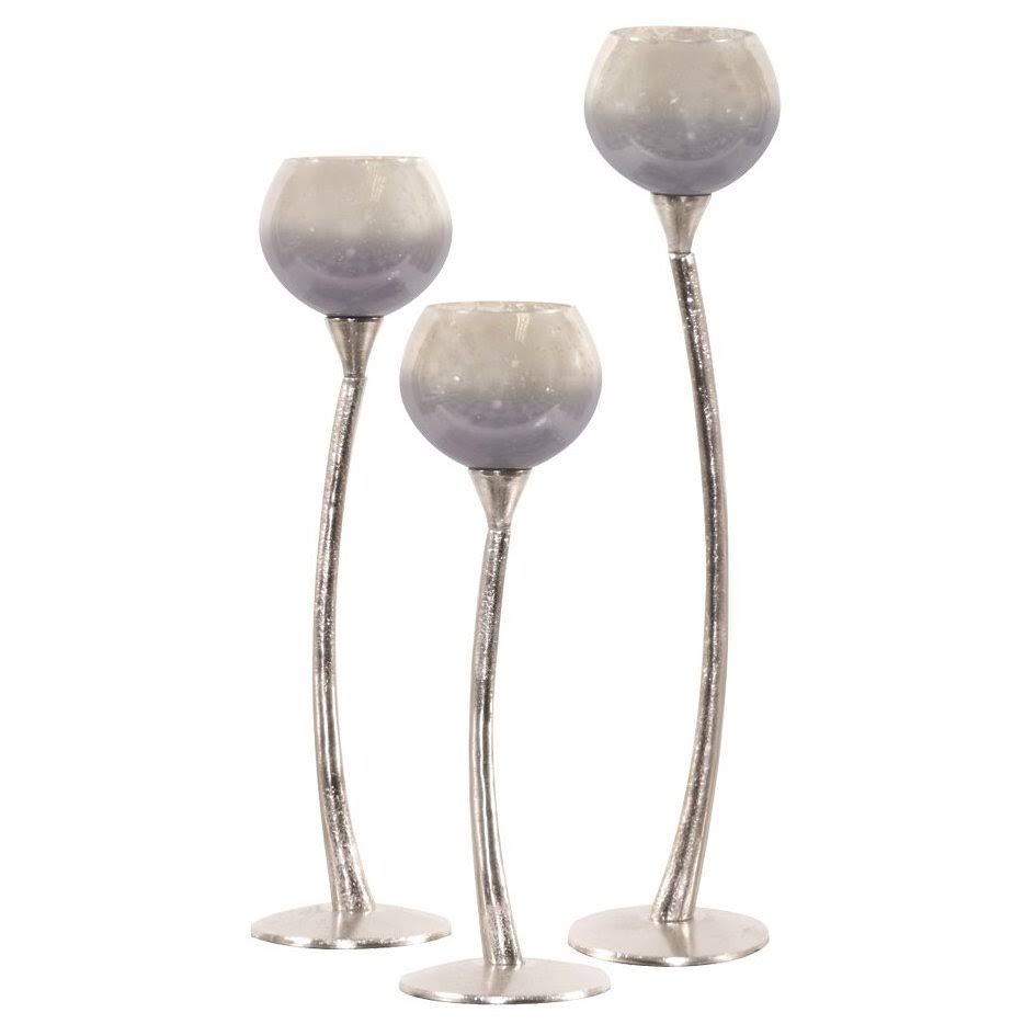 Pearlized Blue Antiqued Glass Candle Holder R7272