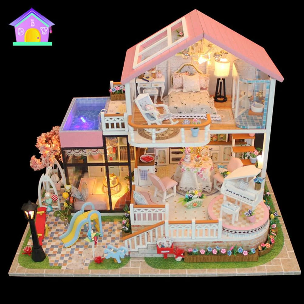 DIY Sweet Wooden Miniature Dollhouse Model House Toy R949