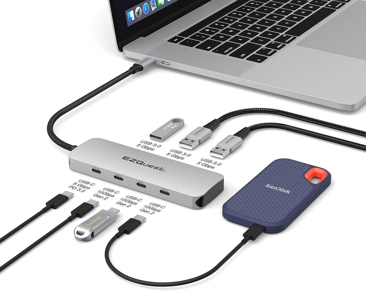USB-C Gen 2 Hub Adapter 7-Ports, 3X USB-C 10Gbs, 3X USB 3.0 5Gbs, 1X USB-C Power Delivery 3.0, Pack of 2 I683