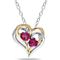 18 in. Created Ruby & Diamond Accent Silver Double Heart Pendant with Chain V873