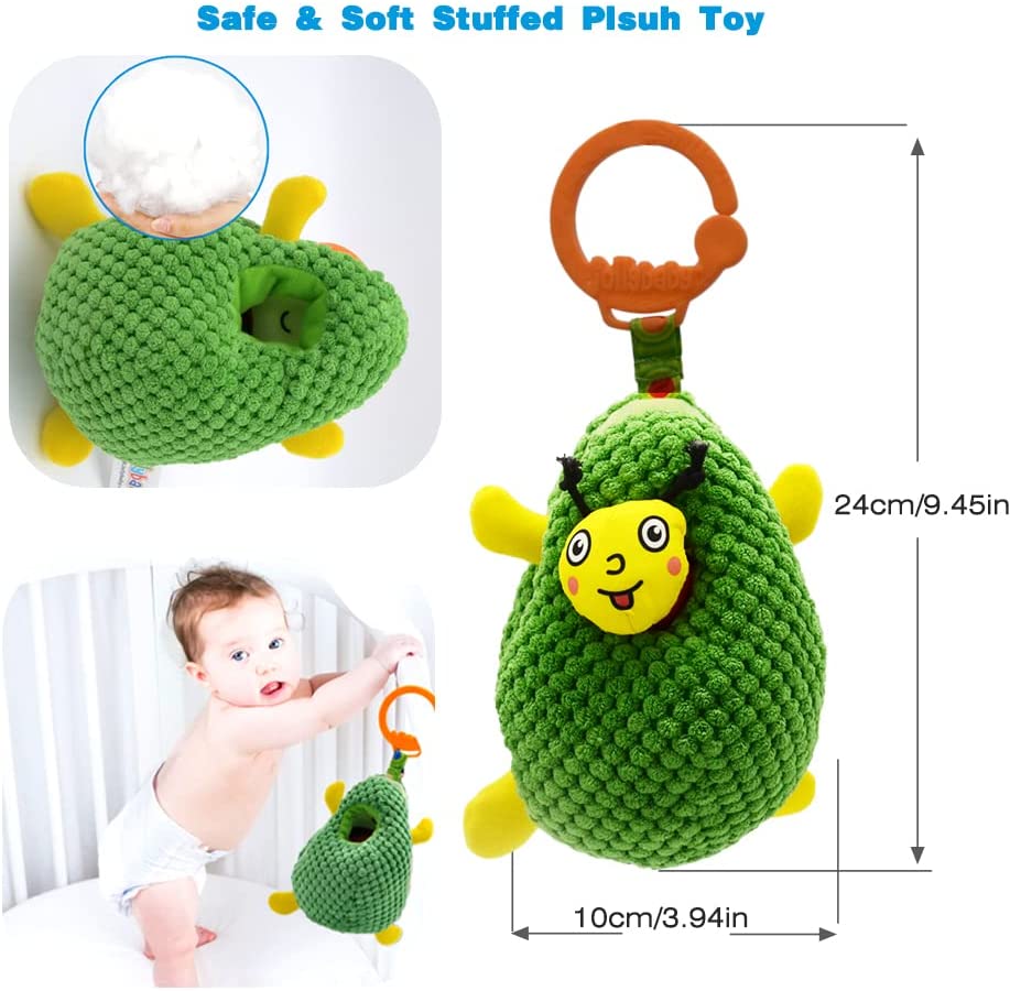 Clip on Stroller Toy with Mirror, Plush Bug Avocado Toy Q20985