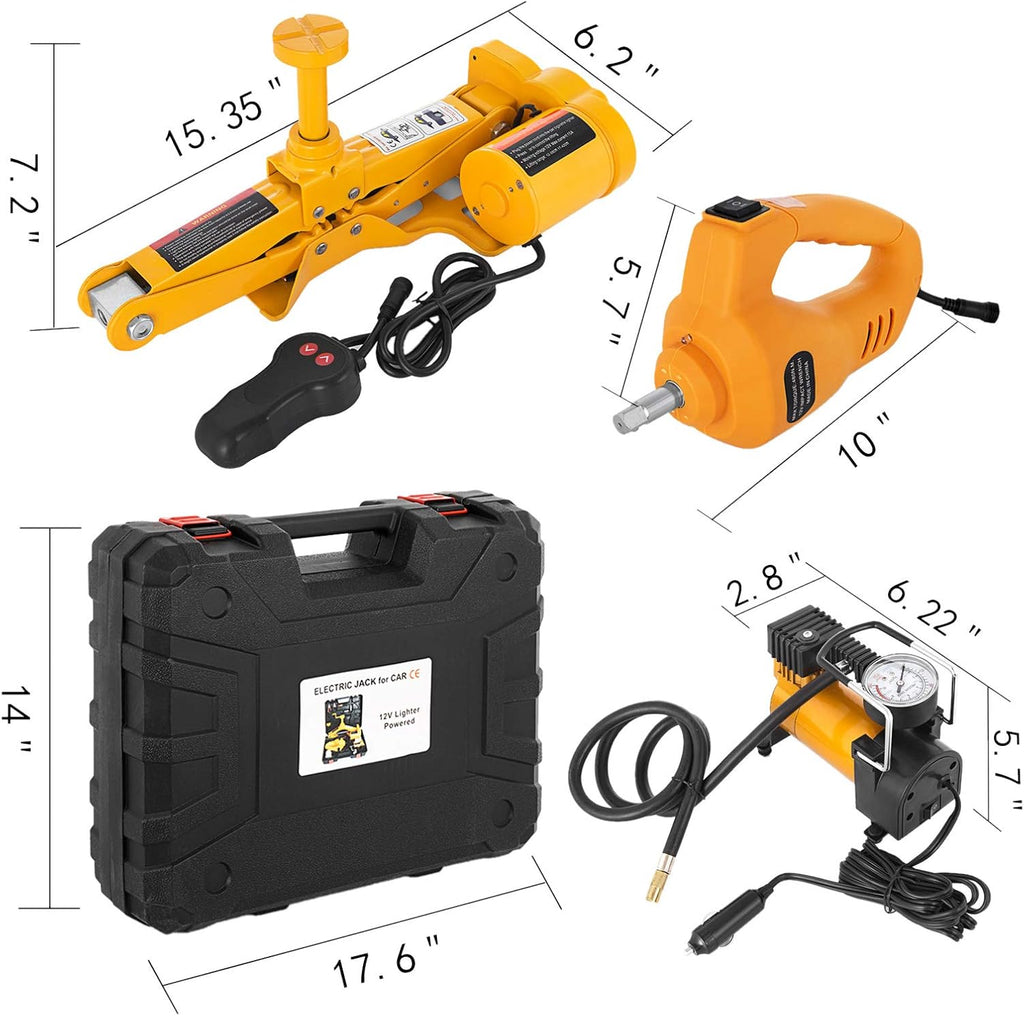 Electric Car Jack 3 Ton 6600LBS 12V DC with Electric Impact Wrench and Inflator Pump P303374