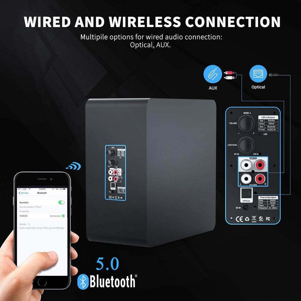 Compact Powered Subwoofer with Bluetooth 5.0 B407