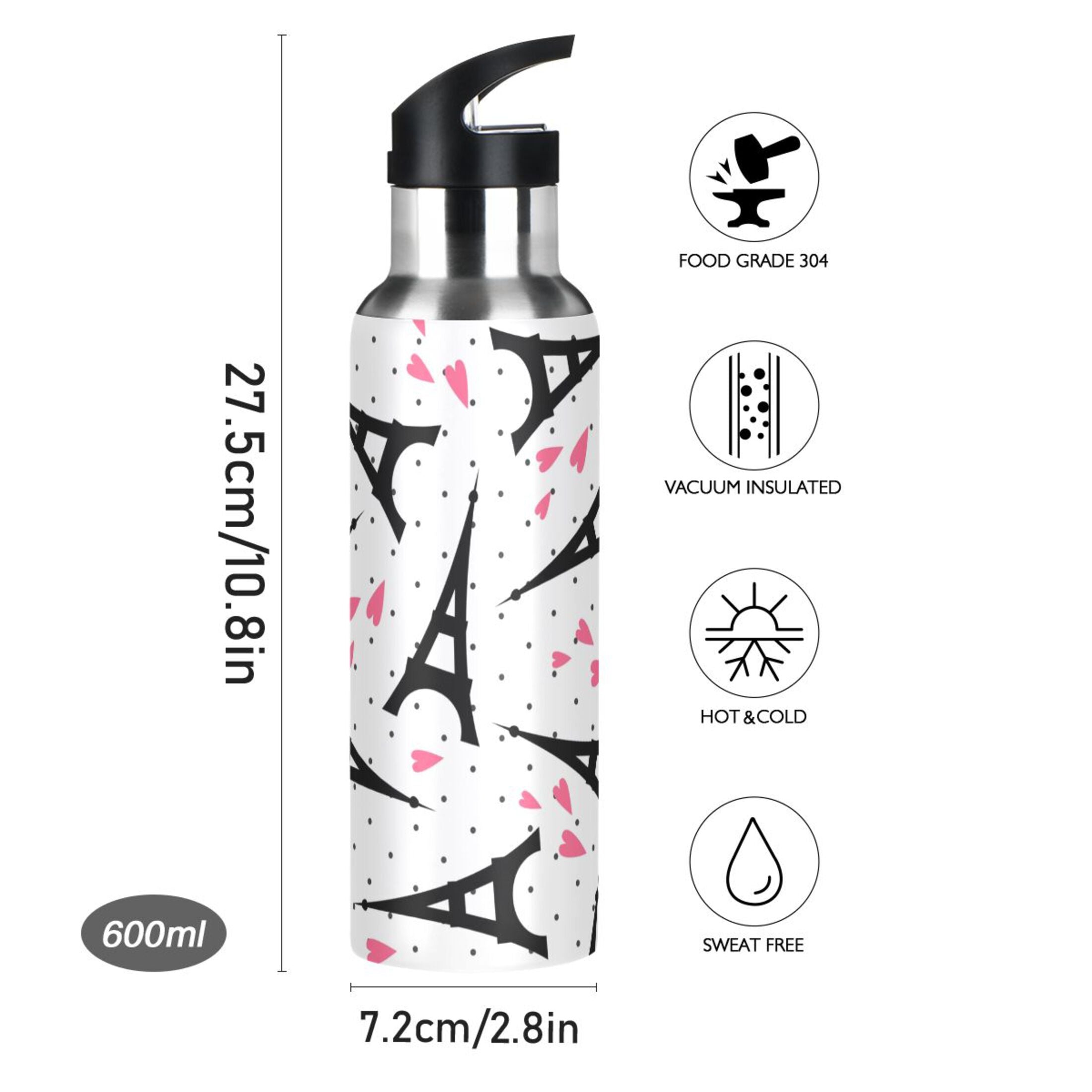 Stainless Steel Insulated Vacuum Flask Water Bottle with Straw Lid F955