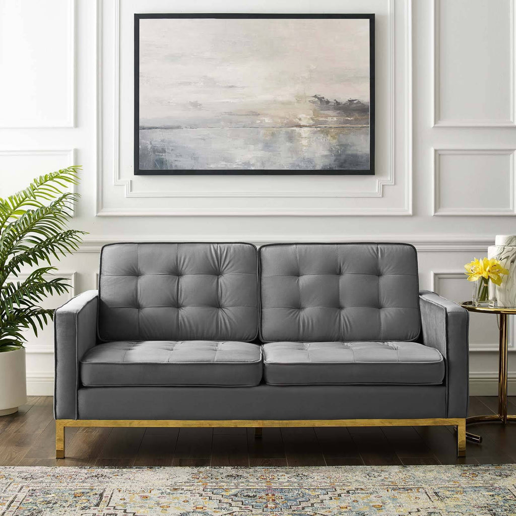 Gold Gray Velvet Loveseat I428