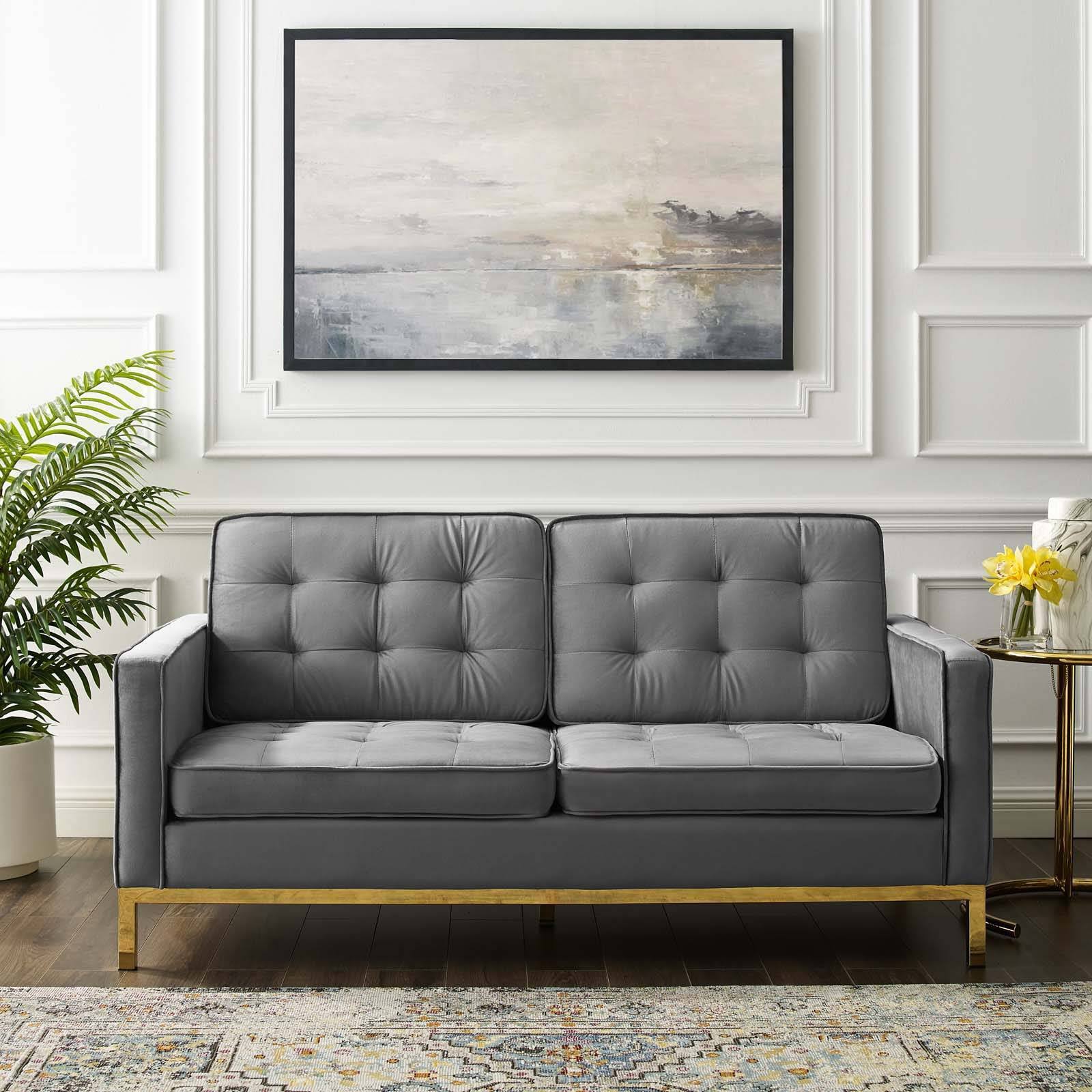 Gold Gray Velvet Loveseat I428