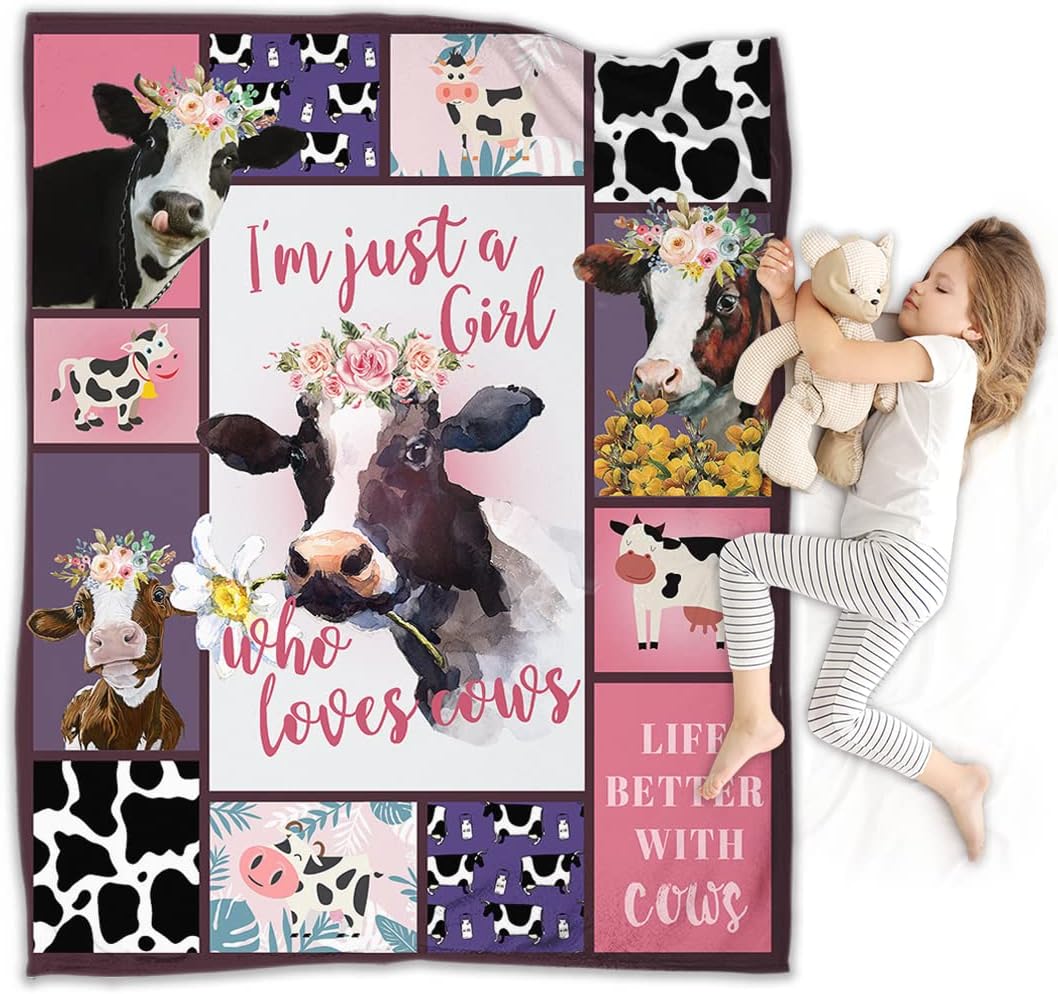Pink Cow Print Plush Fleece Throw Blanket 60x50 S125