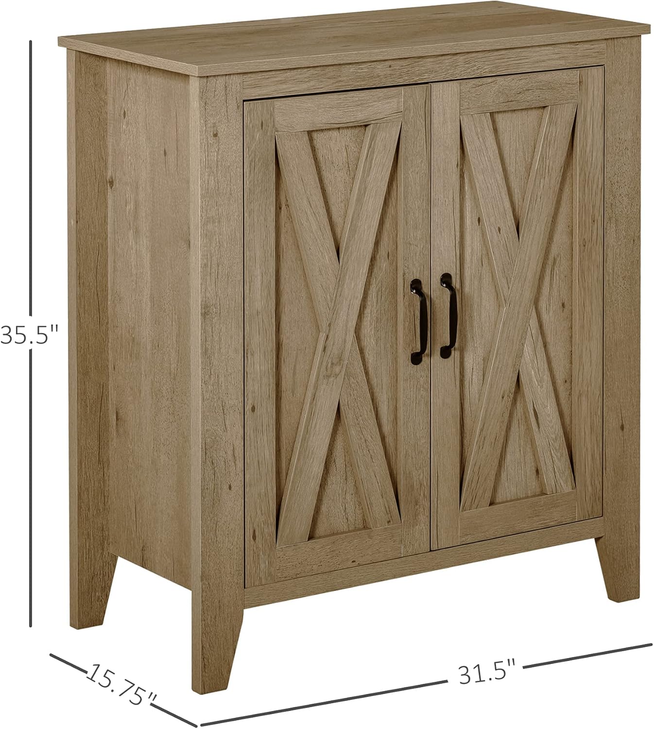 Rustic Oak Finish Sideboard Accent Storage Cabinet with Double Barn Doors and Fixed Shelf E595