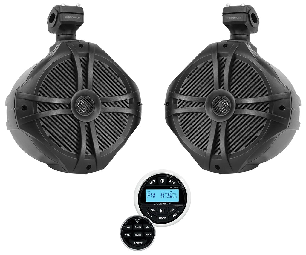 Black 8" Marine Wakeboard Tower Speakers with Receiver E34985
