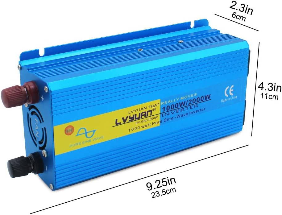 1000W Pure Sine Wave Power Inverter DC 12V to 110V AC Converter with Dual AC Outlets and Dual 3.1A USB Car Charger Z4824