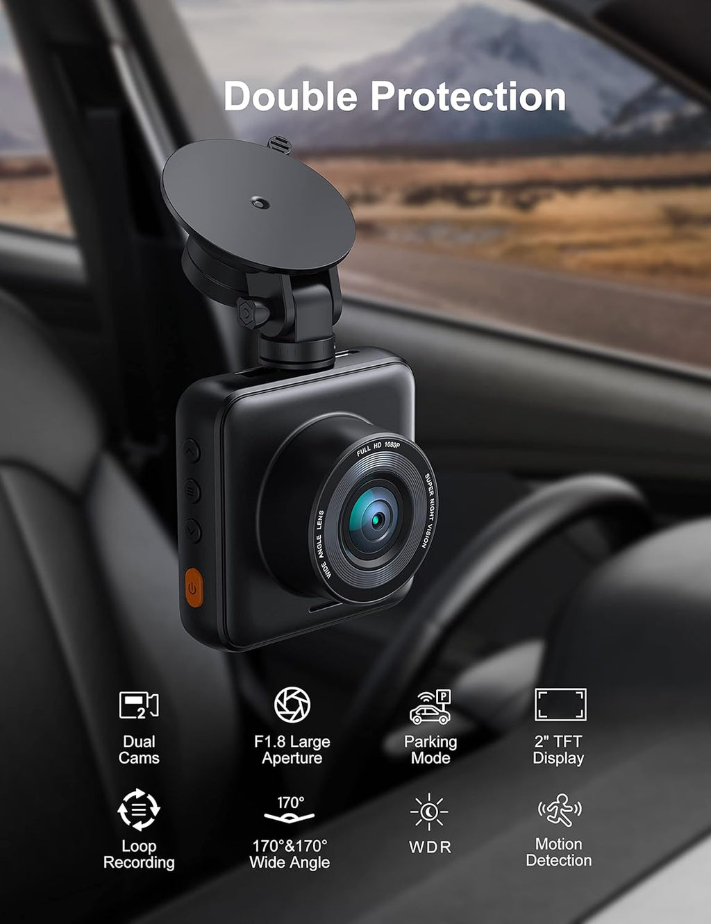 Dash Cam Front and Rear 1080P Full HD Dual Lens Dashcam 170° Wide Angle Pack of 2 L66165