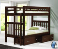 Twin/Twin Mission Bunk Bed with Dual Underbed Drawers in Cappuccino T8250