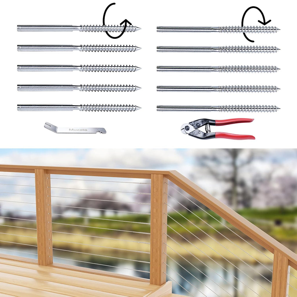 50Pack 1/8 Swage Lag Screws Left & Right Cable Railing Hardware Kit T316 Stainless Steel H3081