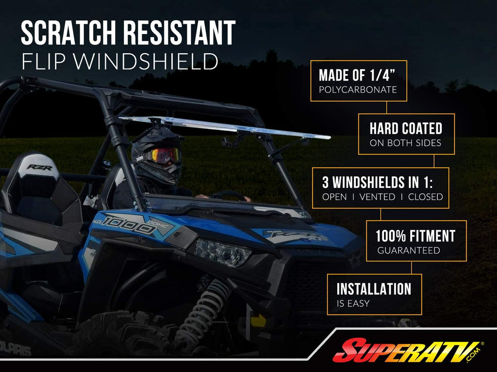 3-in-1 Flip Windshield 1/4 Thick Polycarbonate V70249
