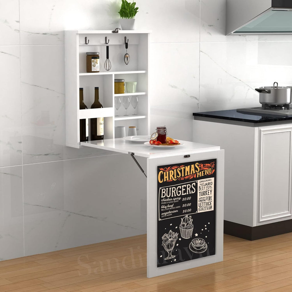 Wall Mounted Desk Fold Down Table Craft Cabinet with Storage Shelves L266