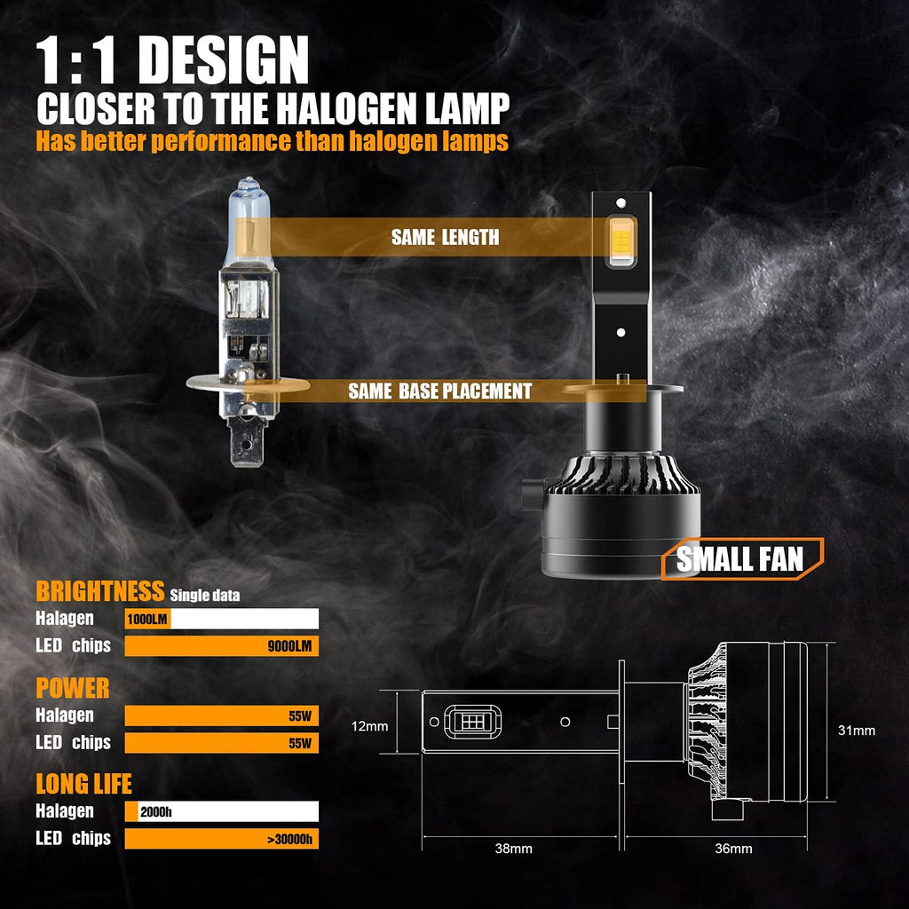 H1 LED Headlight Bulb 110W 18,000LM 6000K Cool White Conversion Kit Pack of 2 Y20155
