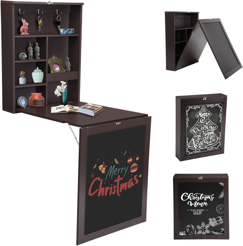 Wall Mounted Desk Fold Down Table Craft Cabinet with Storage Shelves L266