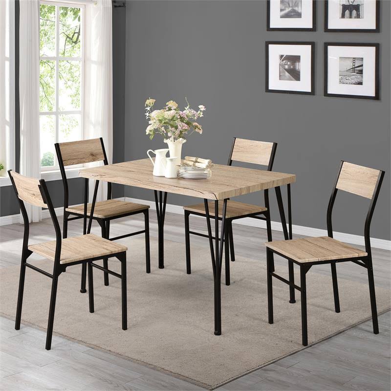 5-Piece Wood Dining Set in Natural Tone and Bronze E152810