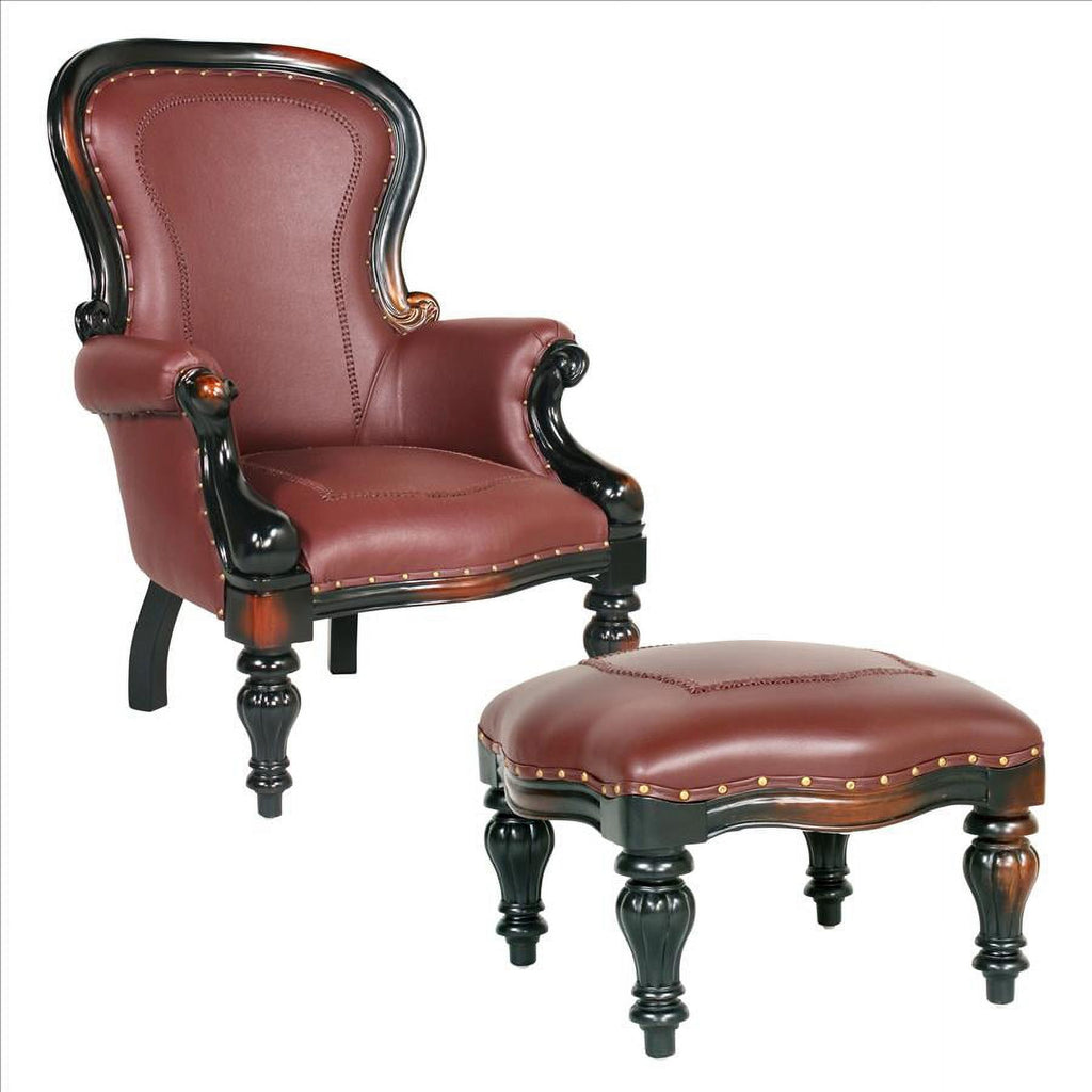 Faux Leather Chair & Ottoman L39174