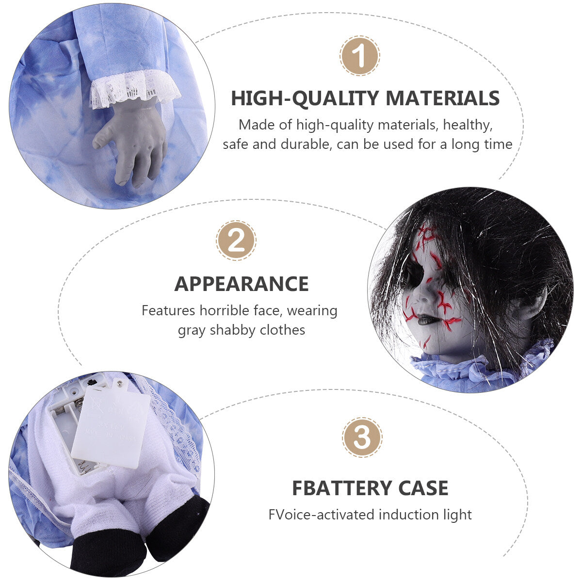 Halloween Scary Dolls, 1 PC Voice-activated Induction Glowing Walking Doll S95236