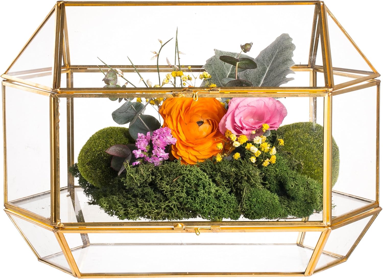 10 Glass Card Box Large Rectangle Shape Gold Terrarium with Foot, Pack of 2 M221