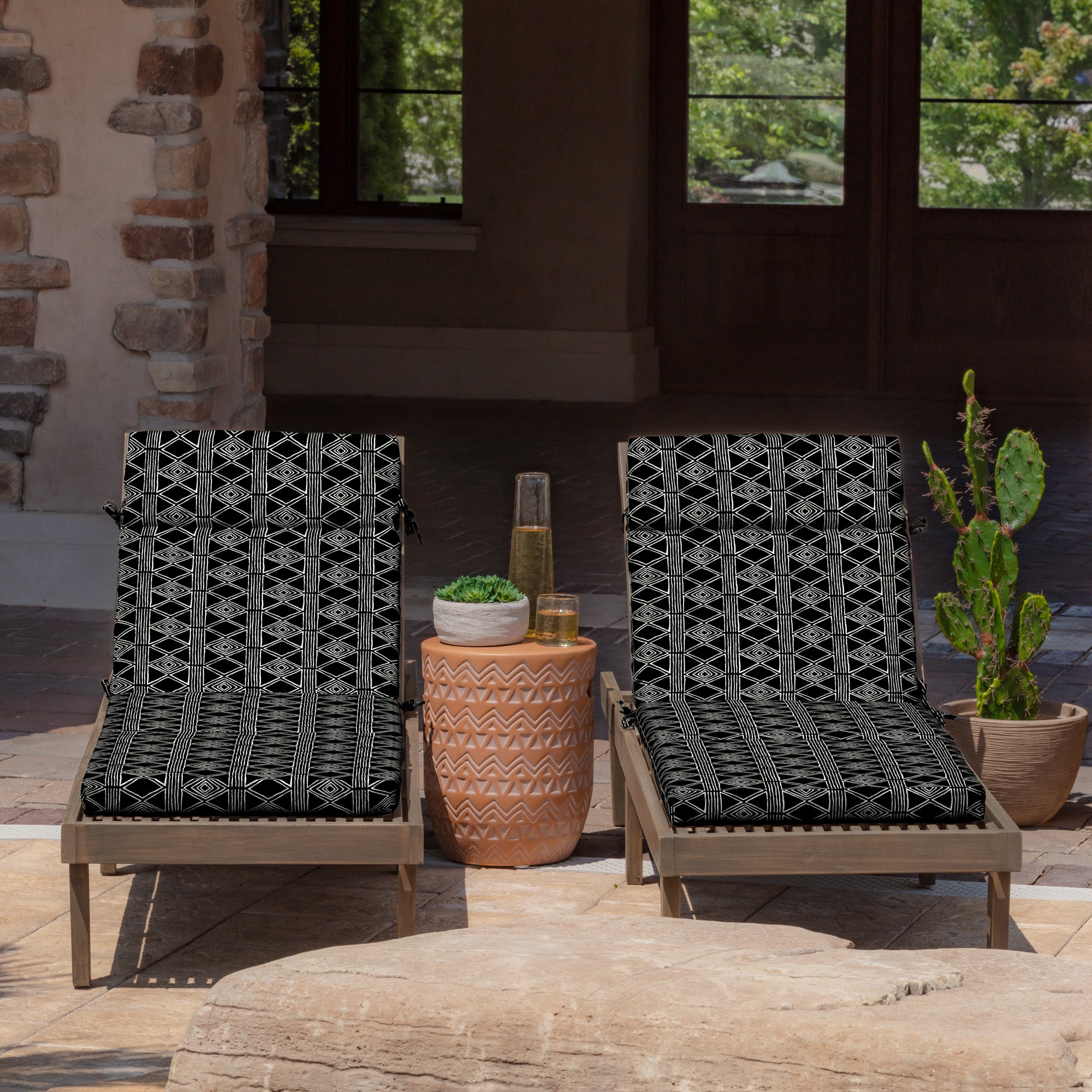 Black Global Stripe Outdoor Chaise Lounge Cushion L270