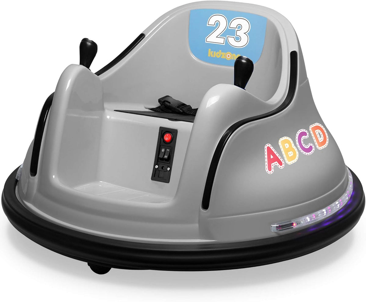 Gray DIY Sticker Race Car 12V Kids Toy Electric Ride On Bumper Car Vehicle with Remote Control, LED Lights & 360 Degree Spin, 2 Speeds E9084