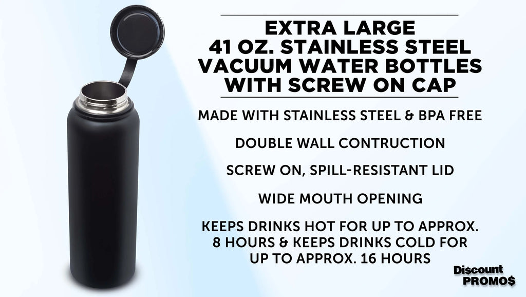 6 Stainless Steel Vacuum Water Bottles Set, 41 oz. Black O269