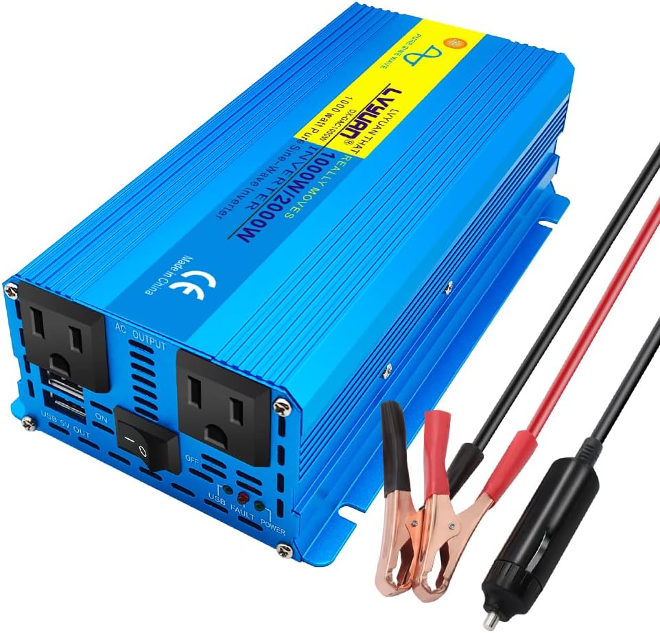 1000W Pure Sine Wave Power Inverter DC 12V to 110V AC Converter with Dual AC Outlets and Dual 3.1A USB Car Charger Z4824