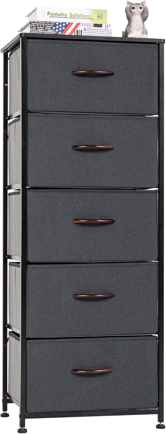 5 Drawer Fabric Dresser Tower, Dark Gray R68785