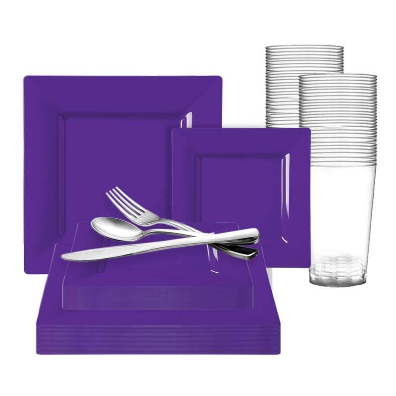 120 Settings Grape Purple Square Disposable Plastic Wedding Value Set B690235