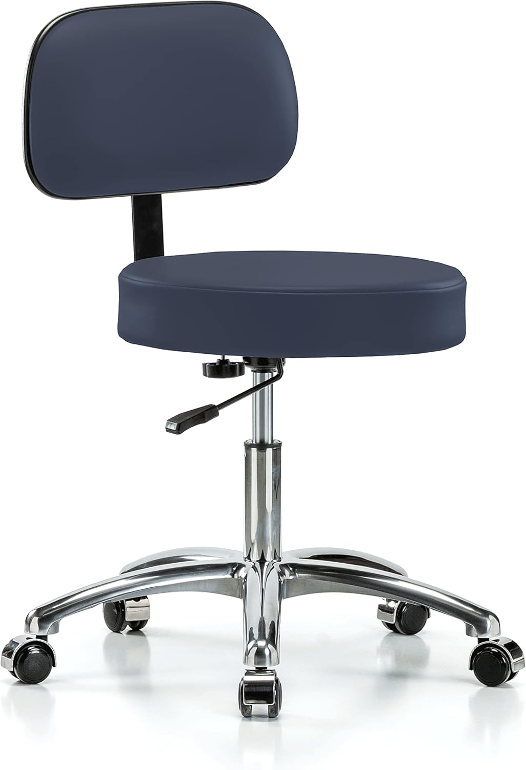 Chrome Rolling Height Adjustable Exam Stool with Back and Footring (Cinder Fabric) A24687