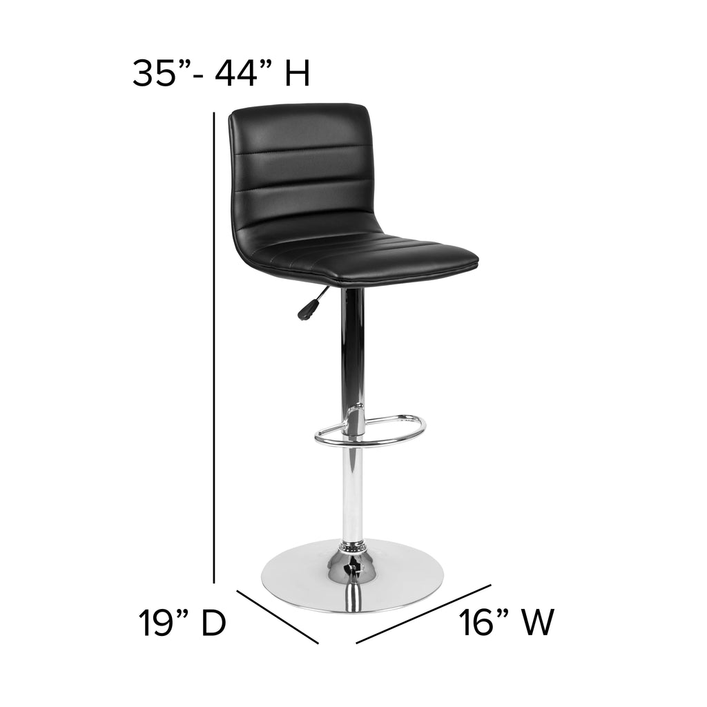 2 Pack Black Vinyl Adjustable Bar Stool with Back, Counter Height Swivel Stool J57289